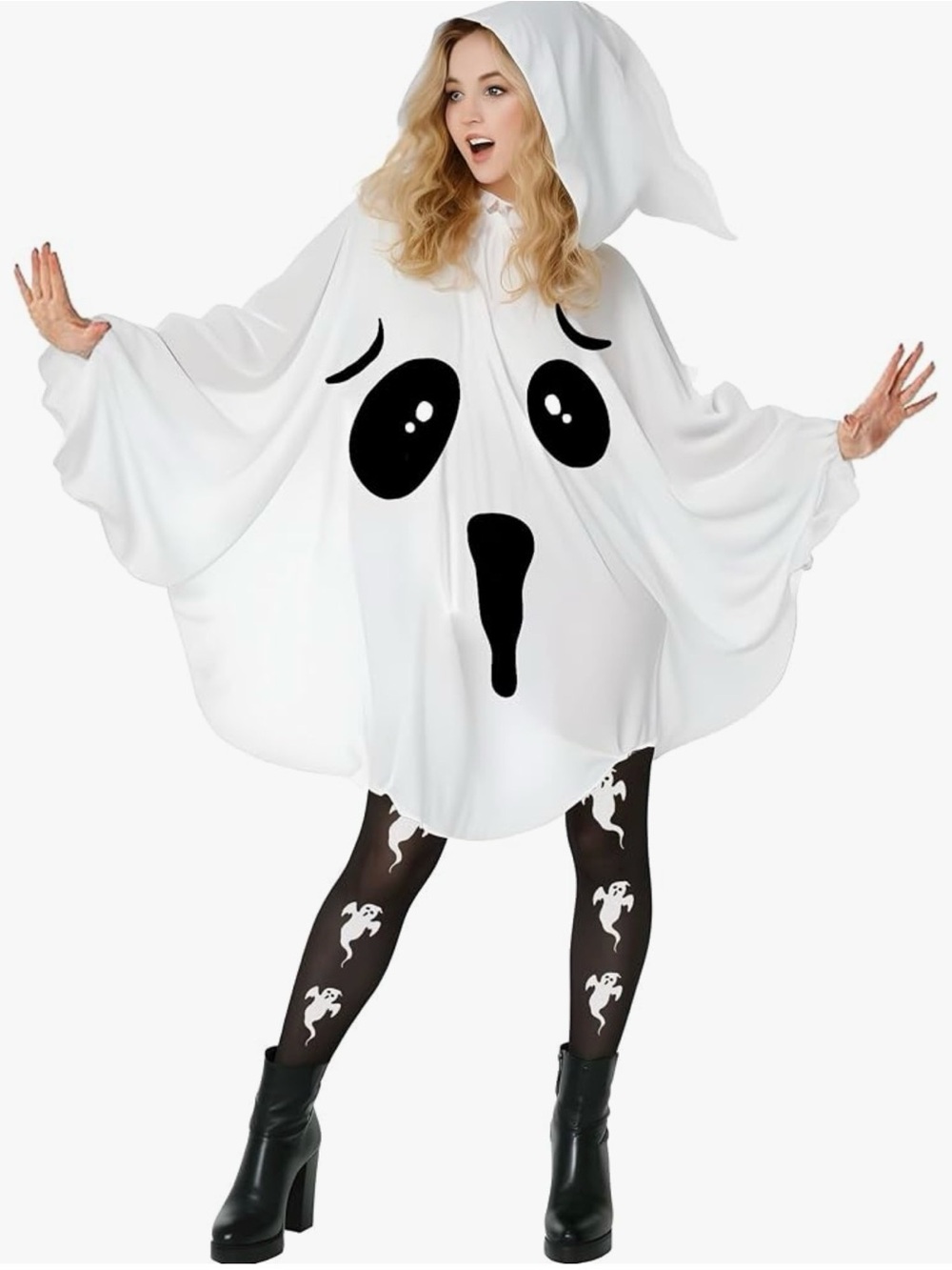 NWT Ghost Halloween Costume Adult Medium/Large w/ Headband & Ghost Tights 3-Piec - Picture 3 of 7
